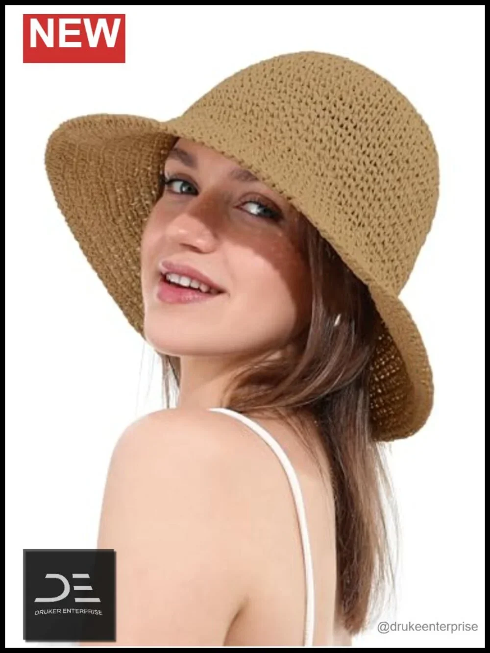 Handmade Crochet Straw Bucket Hat Sun Protection Travel Foldable Cap